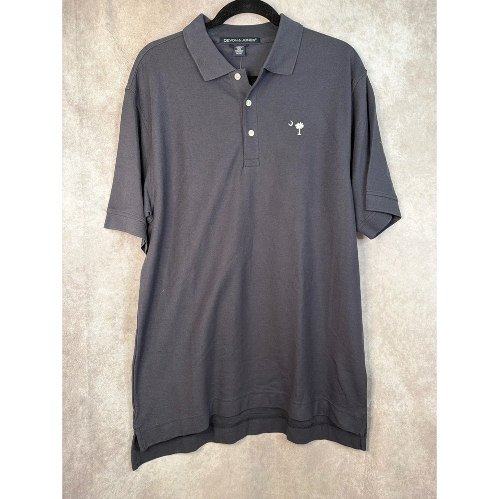NWT Devon & Jones Mens Pima‎ Cotton Polo Shirt M South Carolina Palm Tree Blue